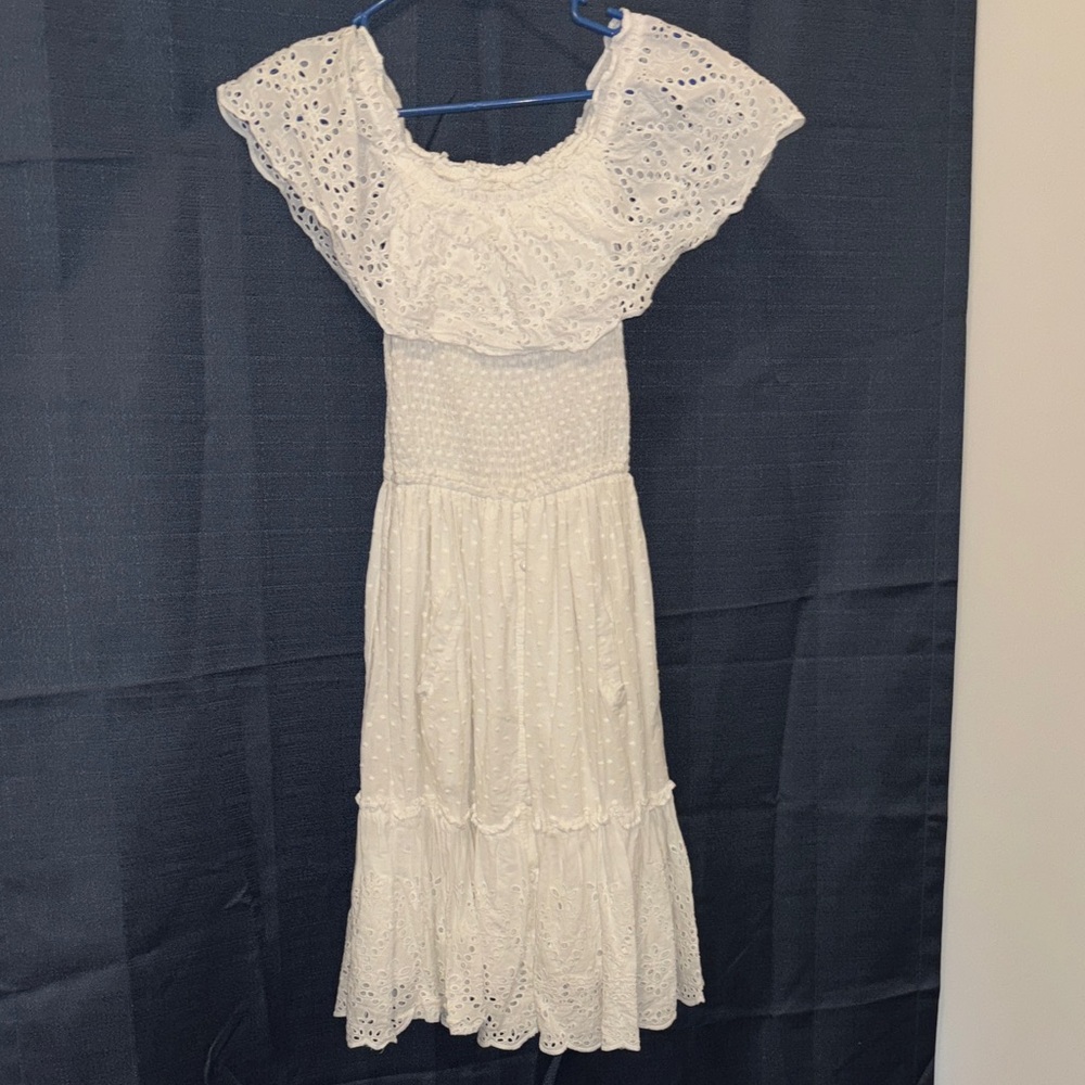 The Editors Market Off The Shoulder White Dot Dress